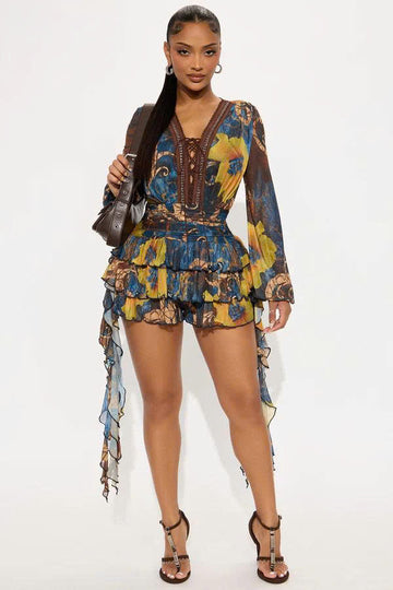 Golden Trails Mesh Romper - Navy/combo