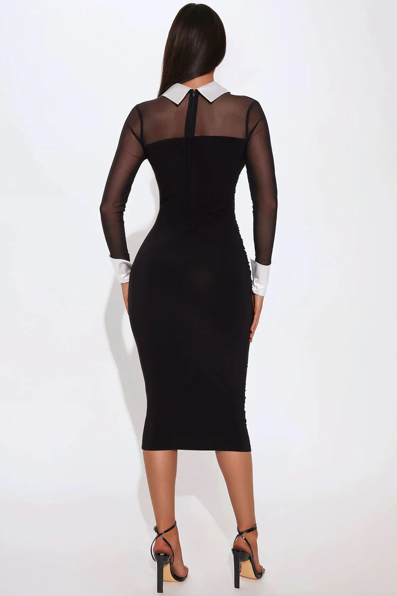 She Means Business Mesh Shirt Midi Dress - Black