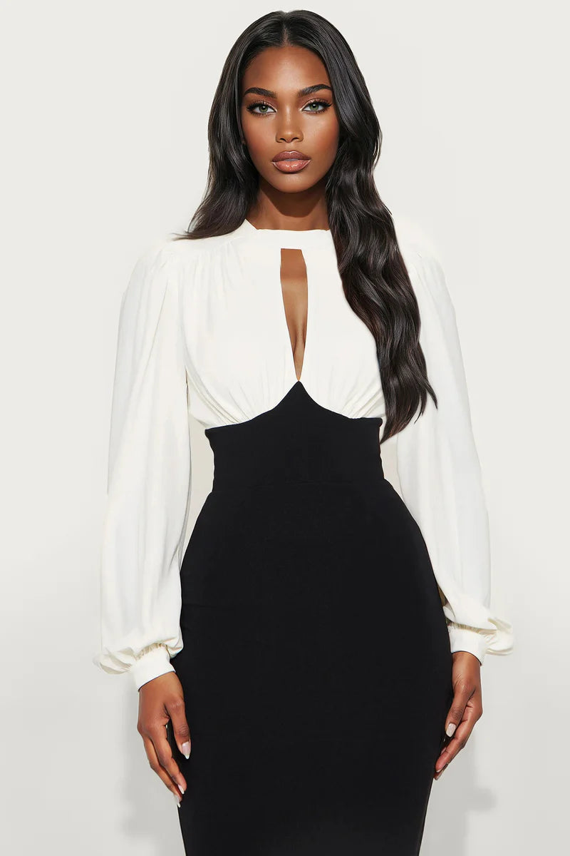 Touch Base Midi Dress - Black/White