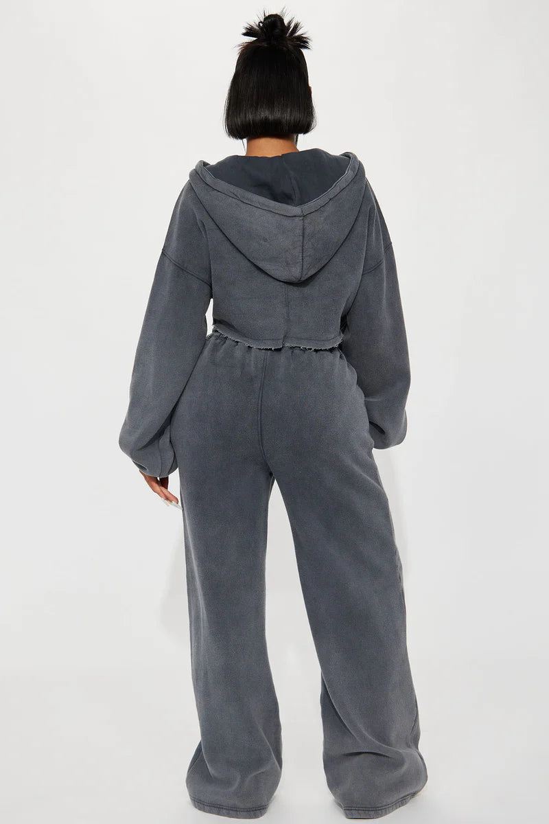 On The Go Fleece Pant Set - Charcoal