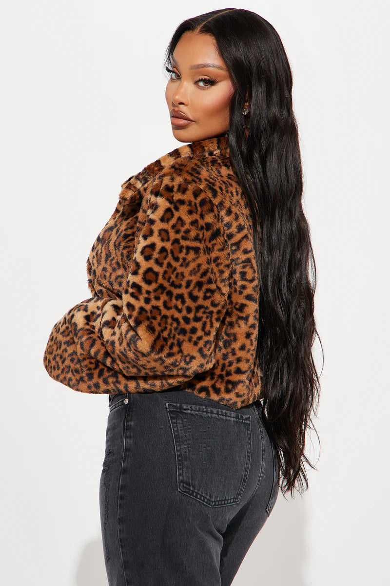 Karma Cropped Faux Fur Coat - Brown/combo