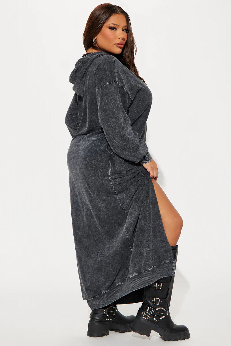 Hannah Hooded Maxi Dress - Black Wash