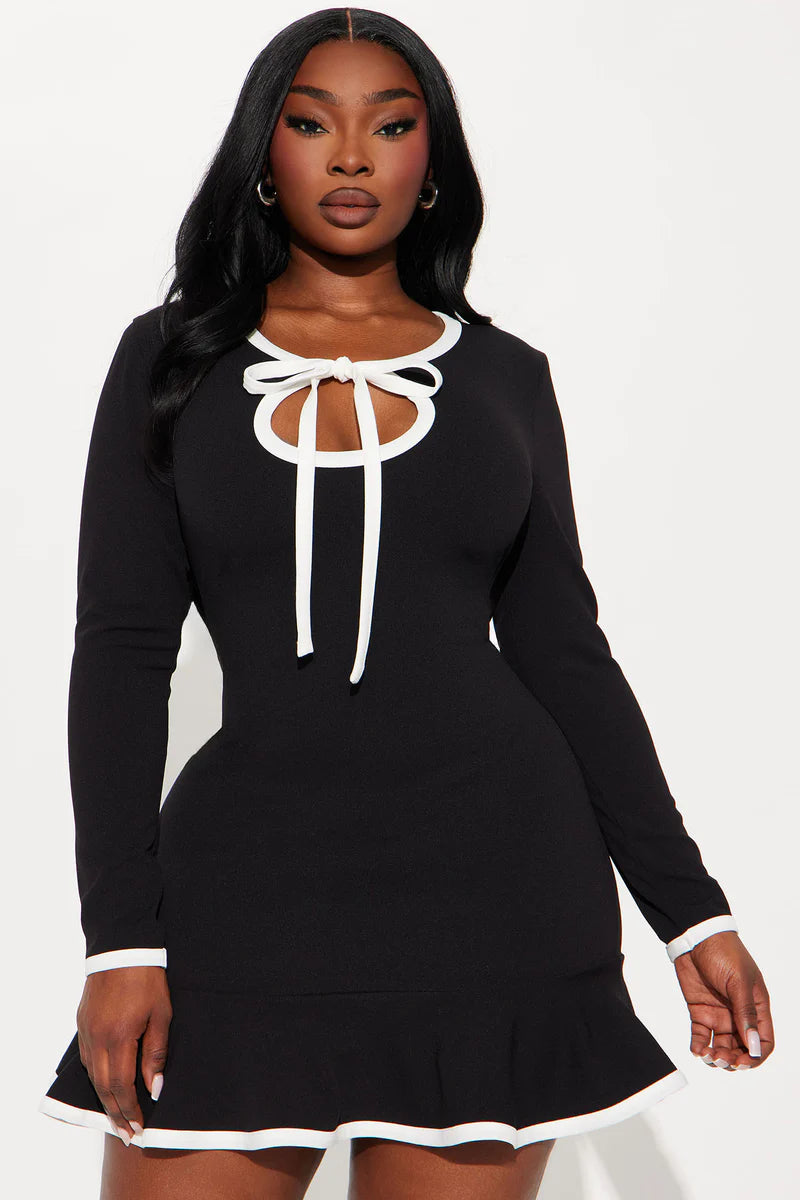 Set The Bar Long Sleeve Mini Dress - Black