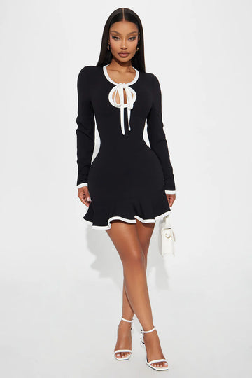 Set The Bar Long Sleeve Mini Dress - Black