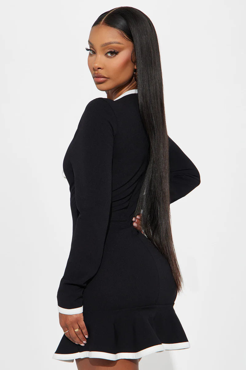 Set The Bar Long Sleeve Mini Dress - Black