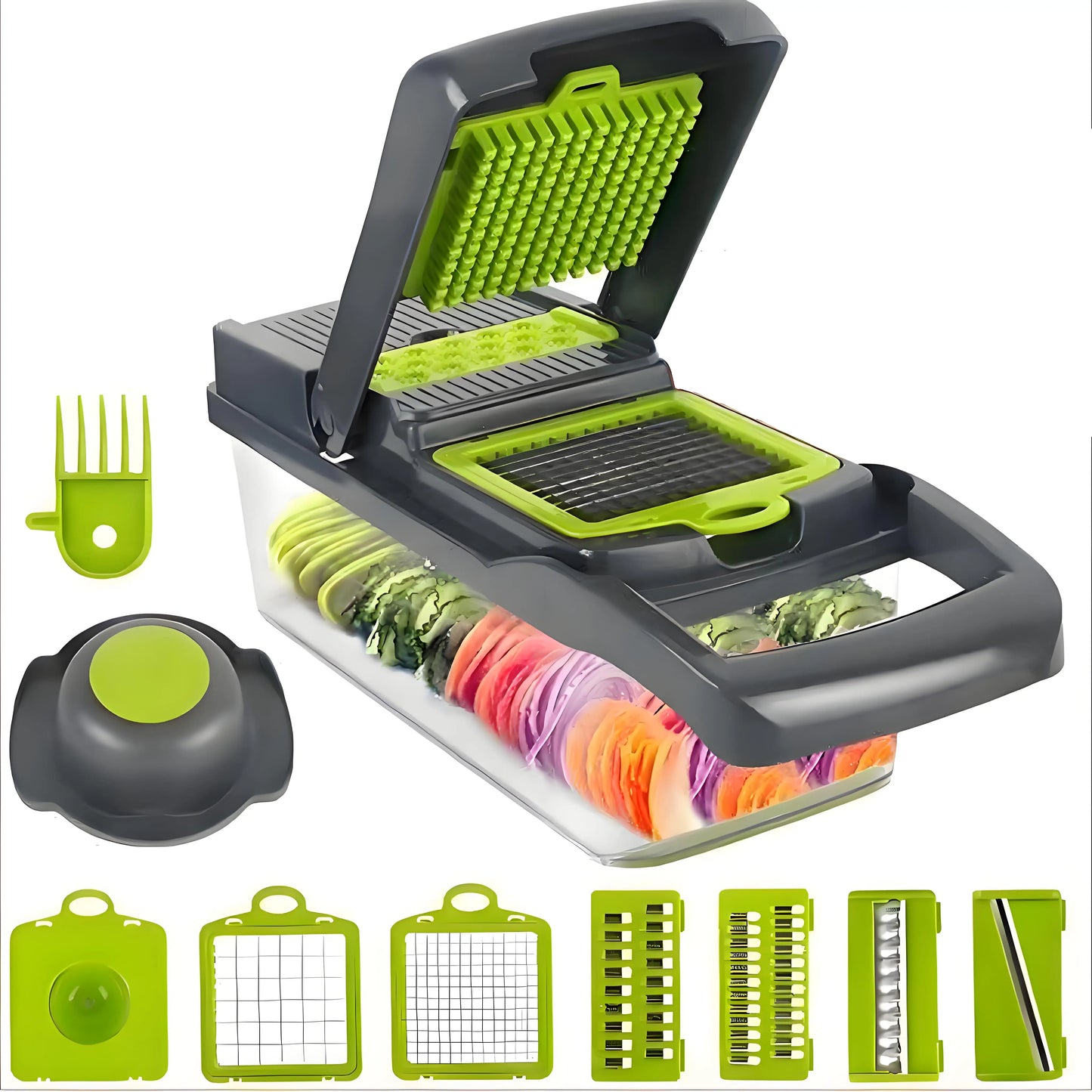 Multifunctional Vegetable Cutter Manual Food 15pc Kit with Strainer Basket