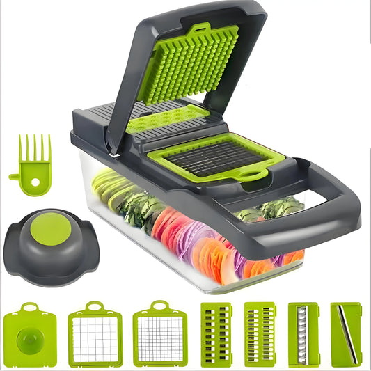 Multifunctional Vegetable Cutter Manual Food 15pc Kit with Strainer Basket