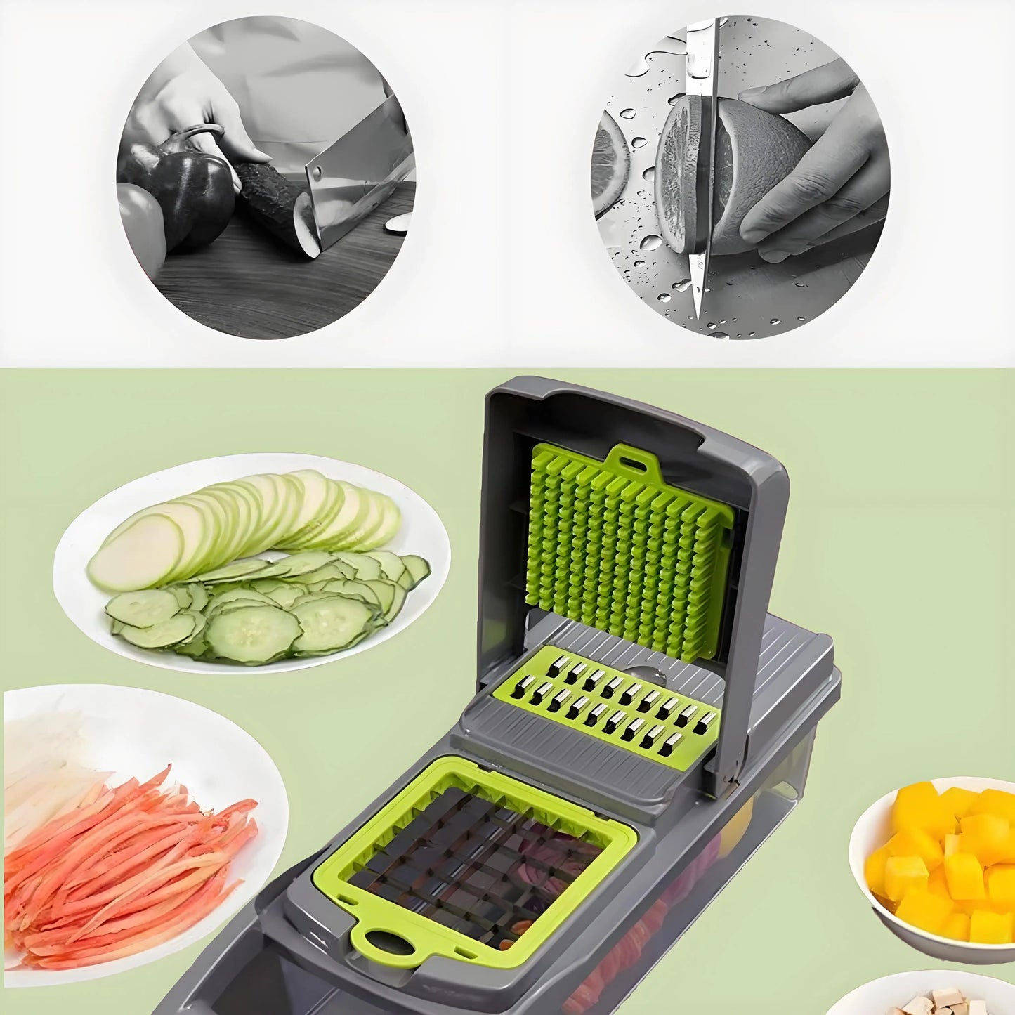 Multifunctional Vegetable Cutter Manual Food 15pc Kit with Strainer Basket