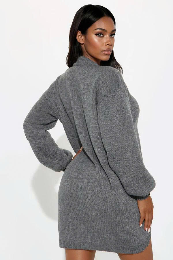 Skip The Line Sweater Short Set - Charcoal