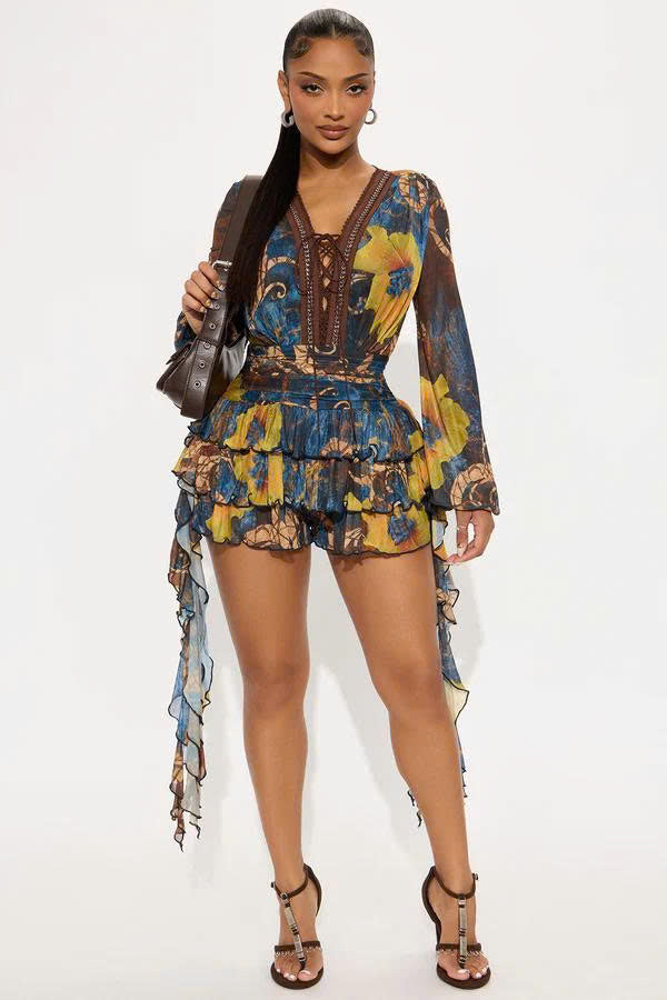 Golden Trails Mesh Romper - Navy/combo