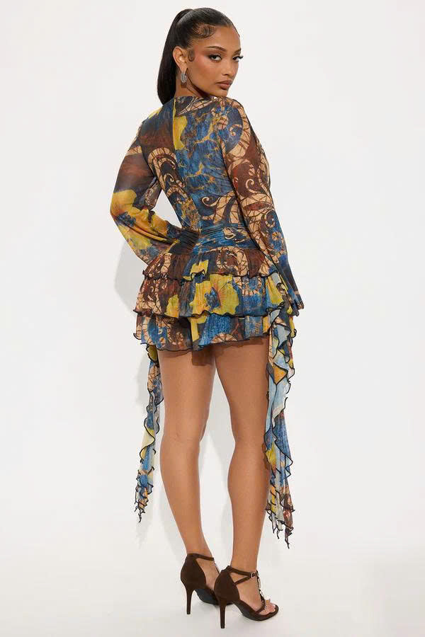 Golden Trails Mesh Romper - Navy/combo
