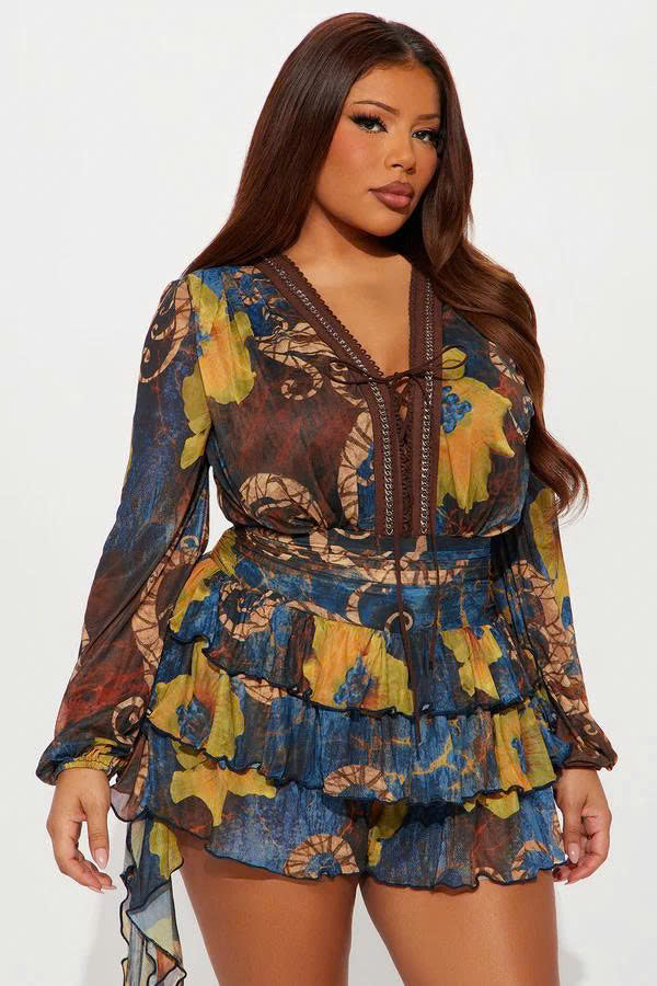 Golden Trails Mesh Romper - Navy/combo
